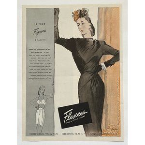 1944 Print Ad Flexees Is Your Figure Ready Lady Black Dress Bras Grafstrom Art